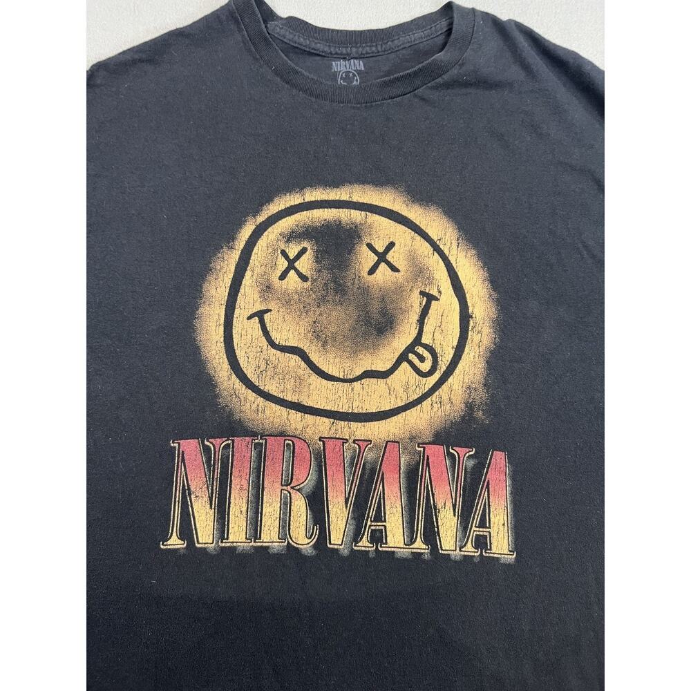 Nirvana Smiley Face Distressed T-Shirt Black XL Men 100% Cotton Grunge Style - Picture 2 of 7